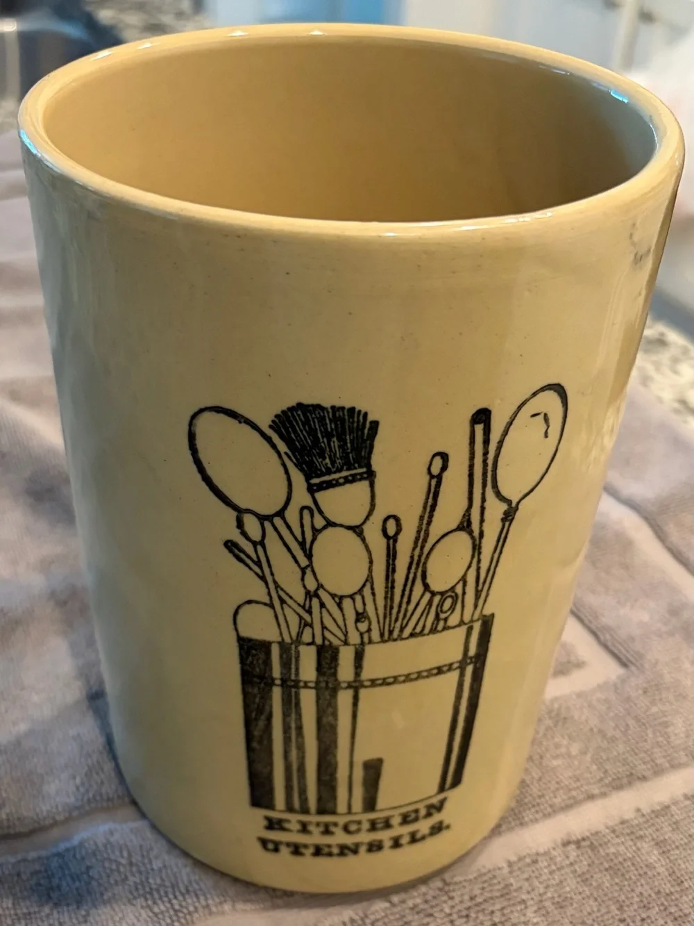 Pearson of Chesterfield England Kitchen Utensils Crock - Tan & Black